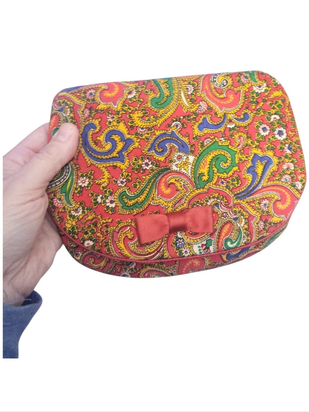 Vintage 60's Red Paisley Fold Over Clutch Purse With Attached Coin Purse - Picture 3 of 9